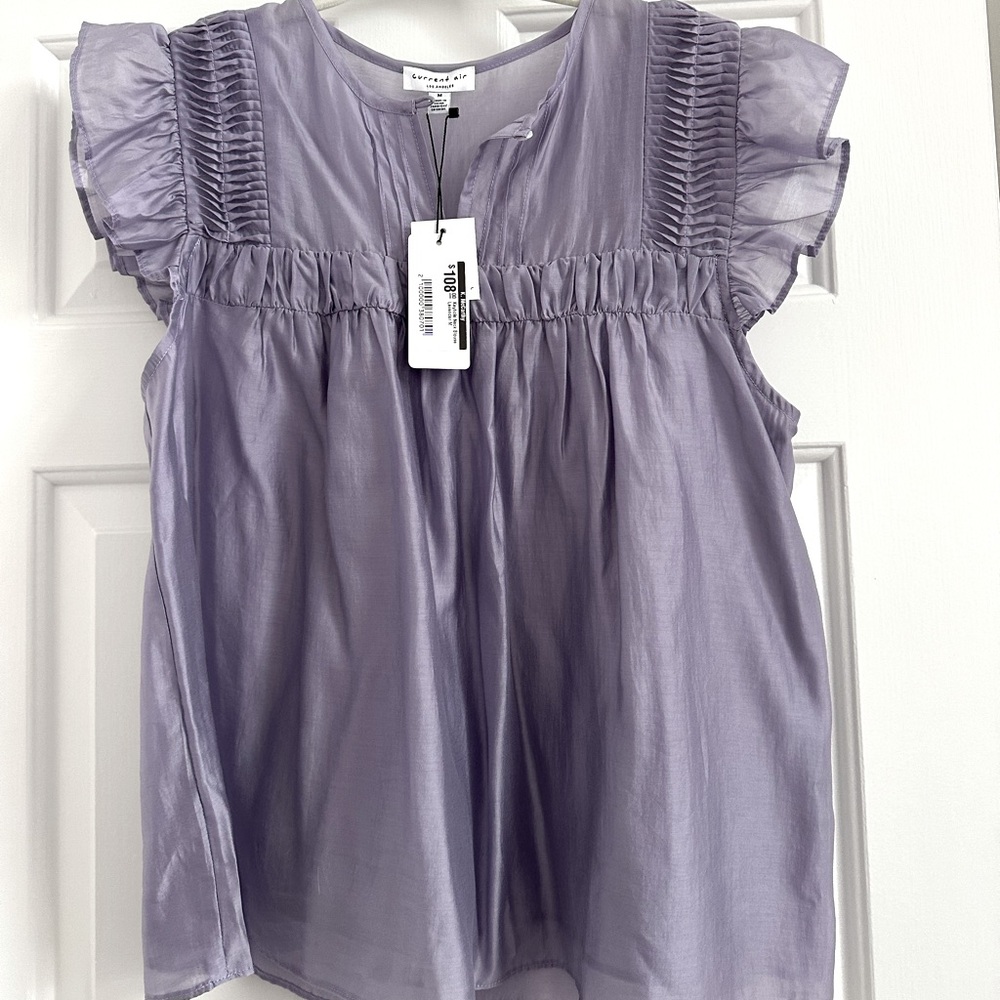 Current Air Lavender Ruffle Sleeve Blouse